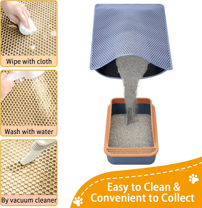 UF-SHARP Cat Litter Mat Litter Trapping Mat,Cat Litter Box Mat for Floor 32"x22", 2 Layer Llitterbox Mats for Pet kitty,Litter Rug Catcher,Waterproof Urine Proof, Clean Easily, Collapsable, Medium - Image 3